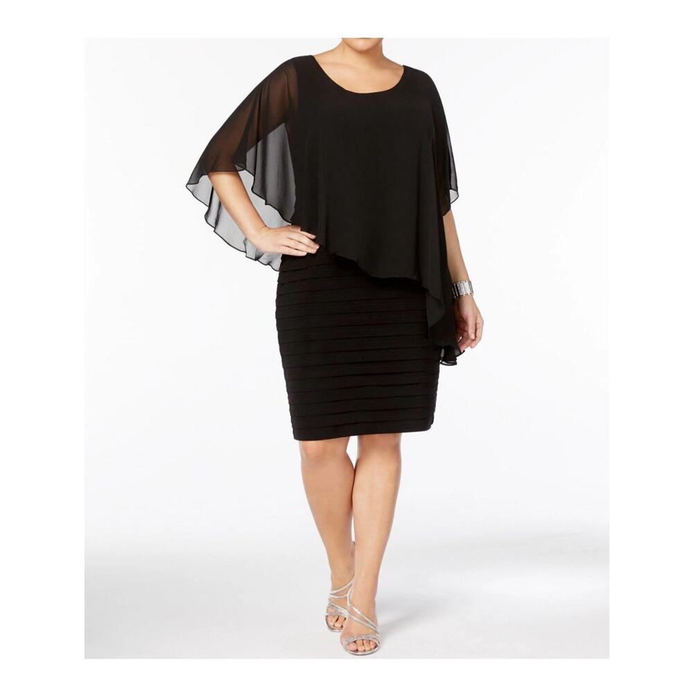 Betsy & Adam $199 Plus Size Chiffon Capelet Sheath Dress, Navy Blue, 18W Party
